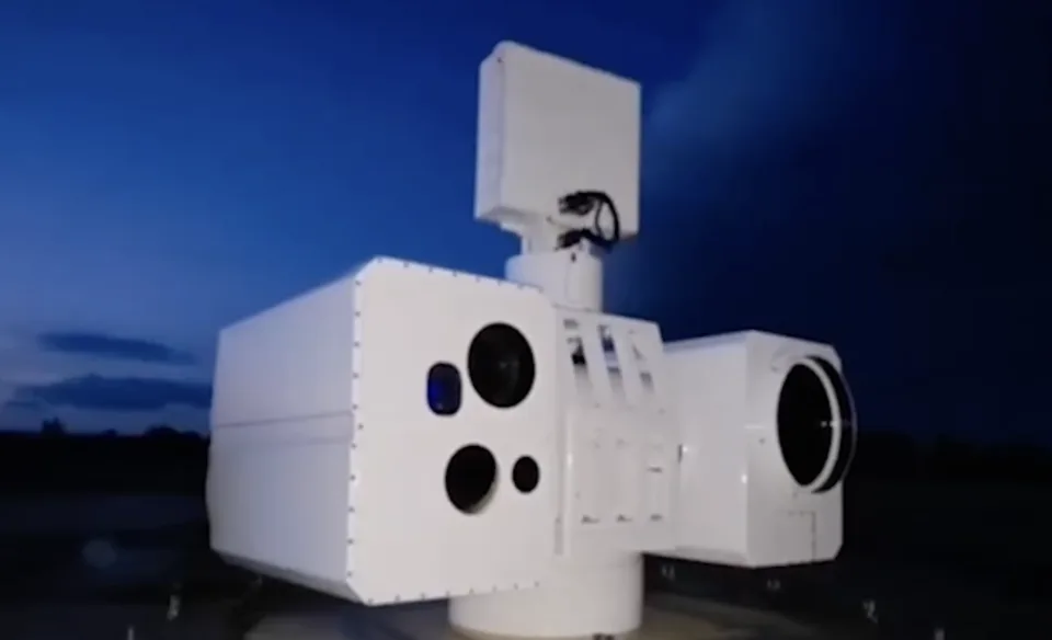Air defense with a combat beam against the night sky